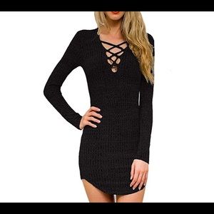 Black lace up sweater dress